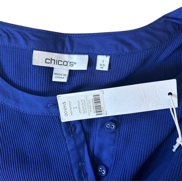 Chico’s Size 1US Medium Blue Tiered Puff Sleeve Midi Dress NEW - Picture 6 of 8